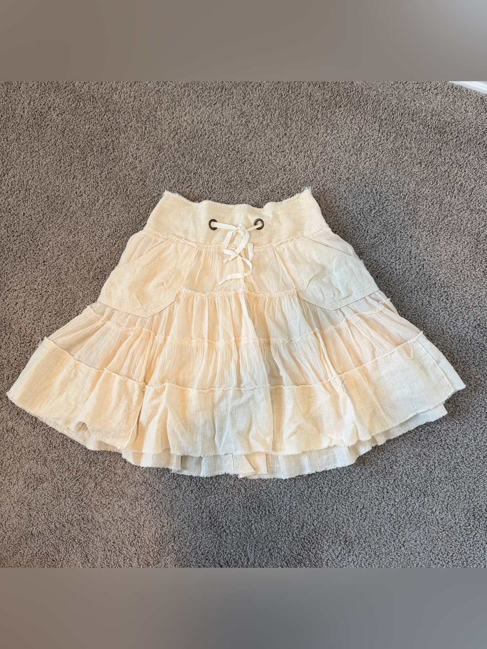 Free People Cream Tiered Ruffle Skirt